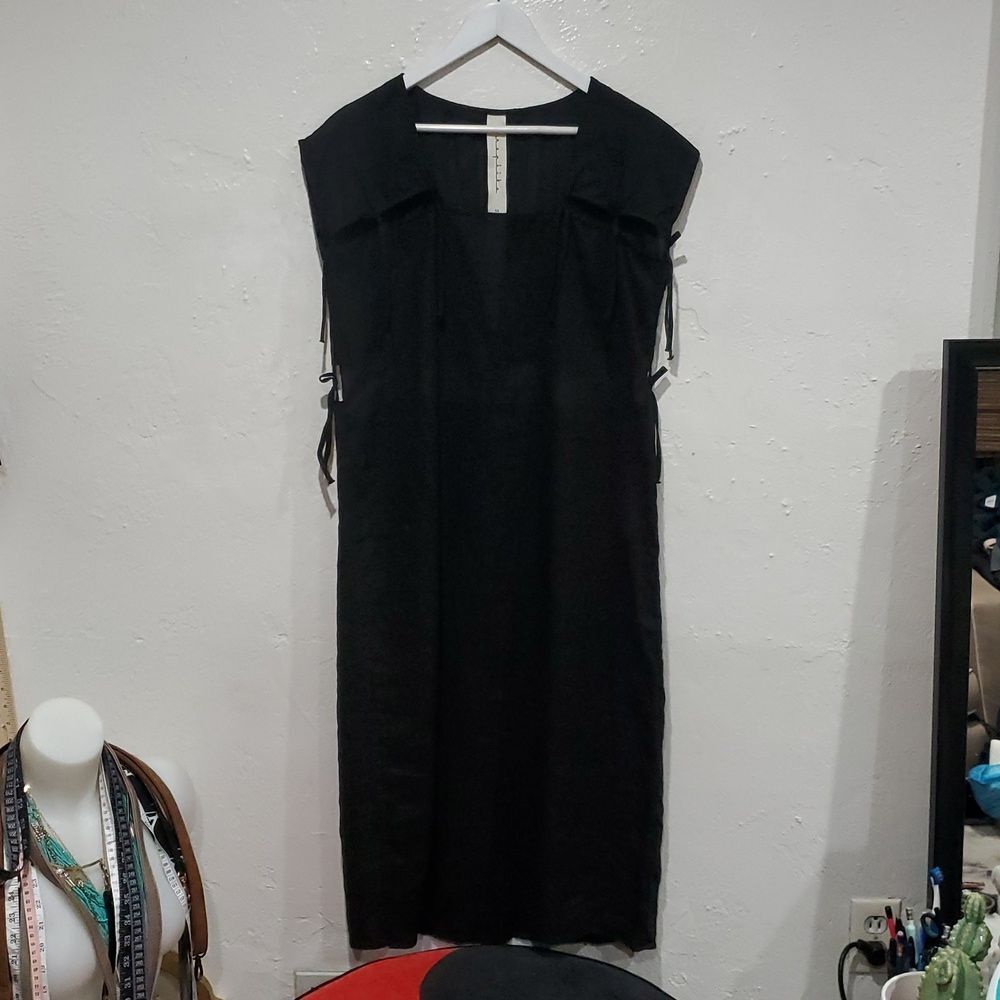 Replika 100% Linen Black Midi Dress With Cut Outs Size 38 Euro Or 8/M